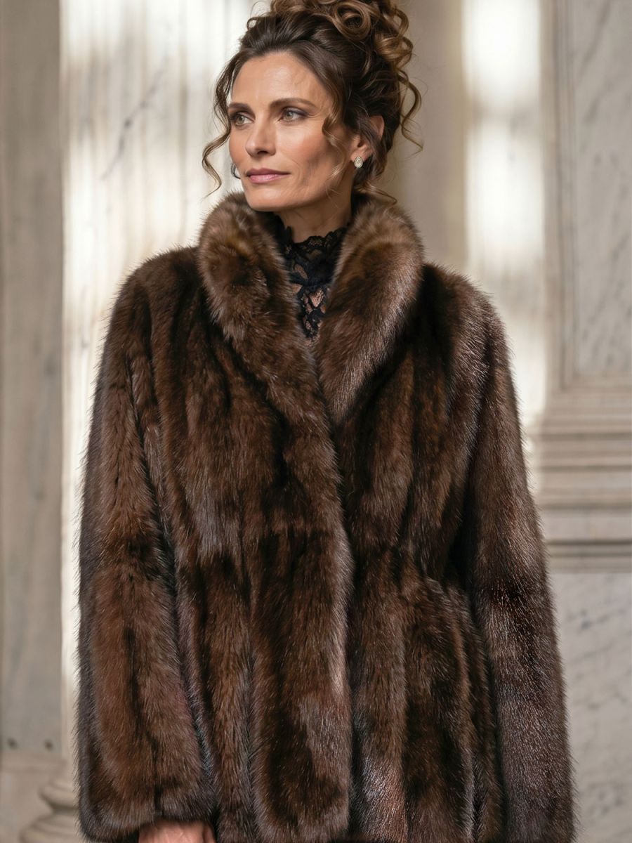 Luxury sable fur jacket in Imperial Brown.