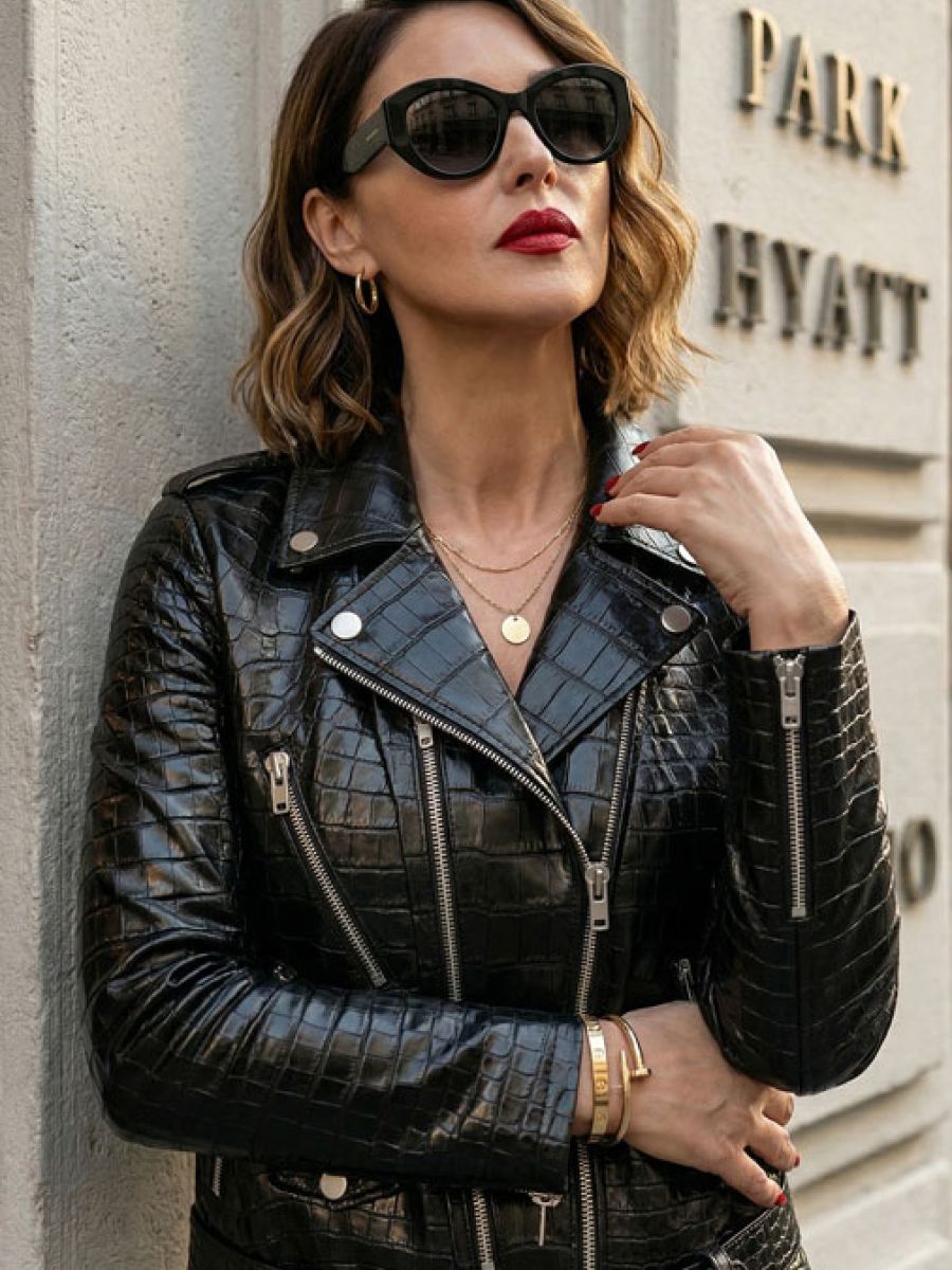 Glossy Onyx Black Crocodile Leather Jacket